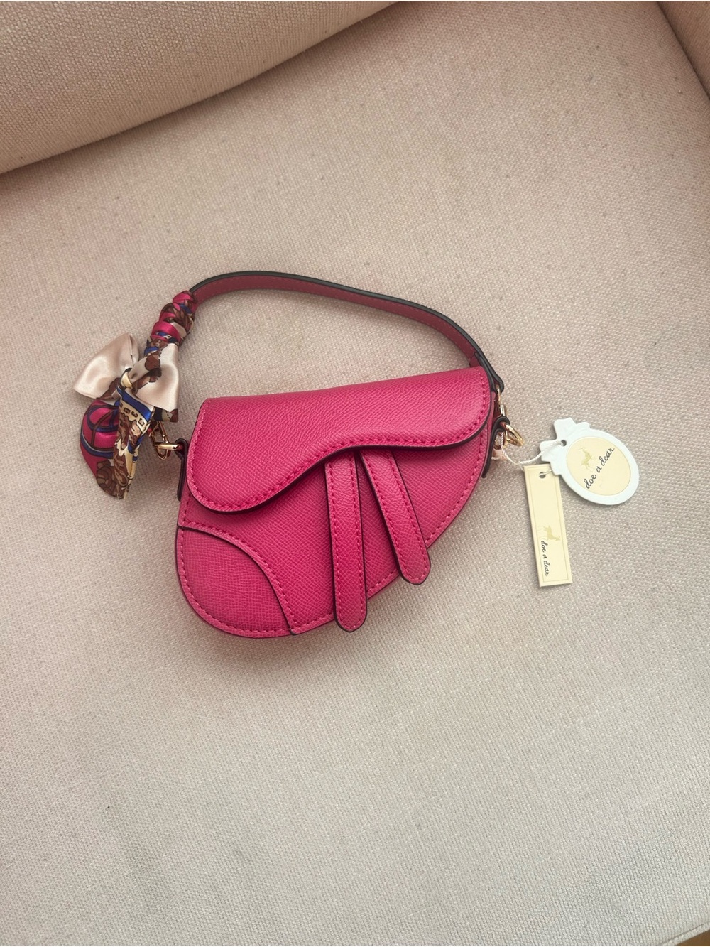 Doe a dear Hot Pink Women's/Girls Saddle Bag with Decorative Scarf New with tags
